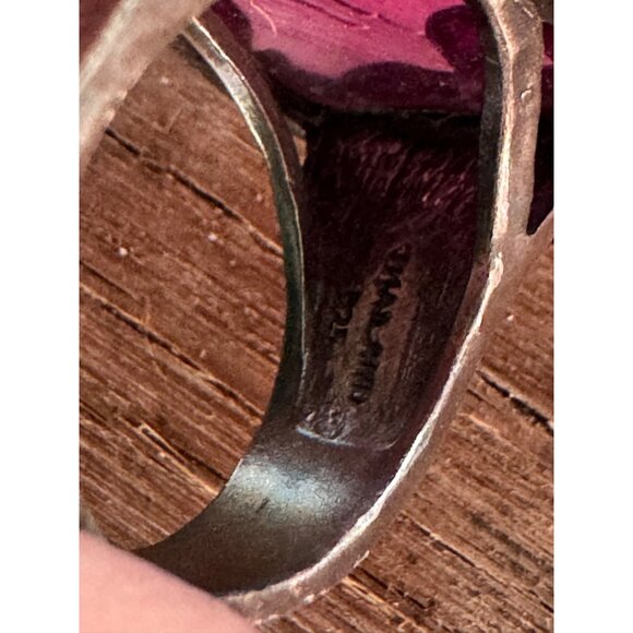 Antique Silver Floral Ring With Large Violet Purple Faceted Stone 13.81g - Picture 8 of 8